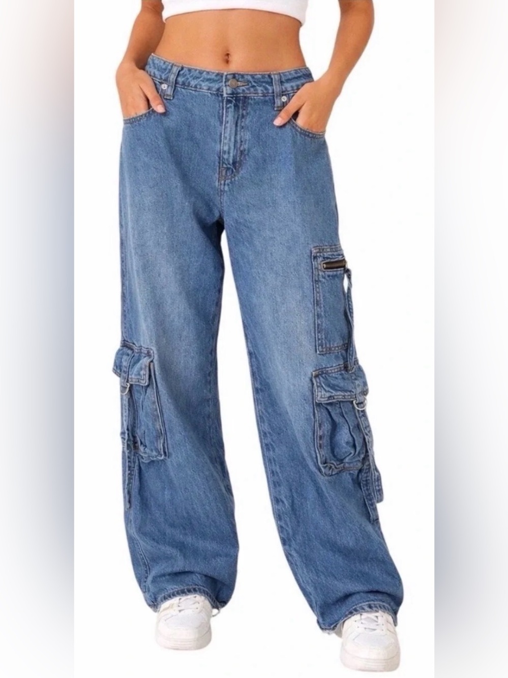 Wild Fable Size 8 Mid Rise Baggy Cargo Wide Leg Jeans Y2K Medium Wash